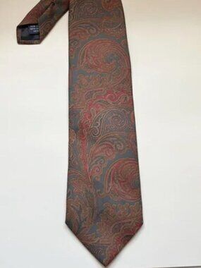 Vintage Faconnable Bohemian Paisley Silk Tie Blue Orange autumn retro boho fall
